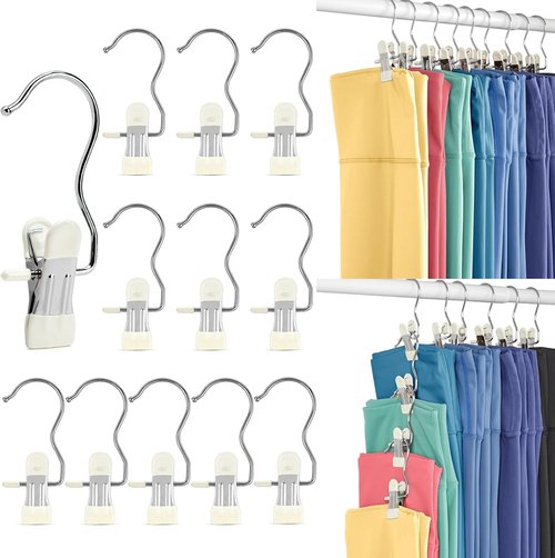 HOUSE DAY Legging & Yoga Pants Hangers - Space-Saving Clips for Closet Organization | 20 Pack in Ivory