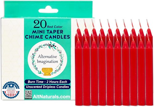 Alternative Imagination Red Chime Candles - 20 Pack Unscented 4-Inch Dripless Mini Taper Candles for Rituals & Home Decor