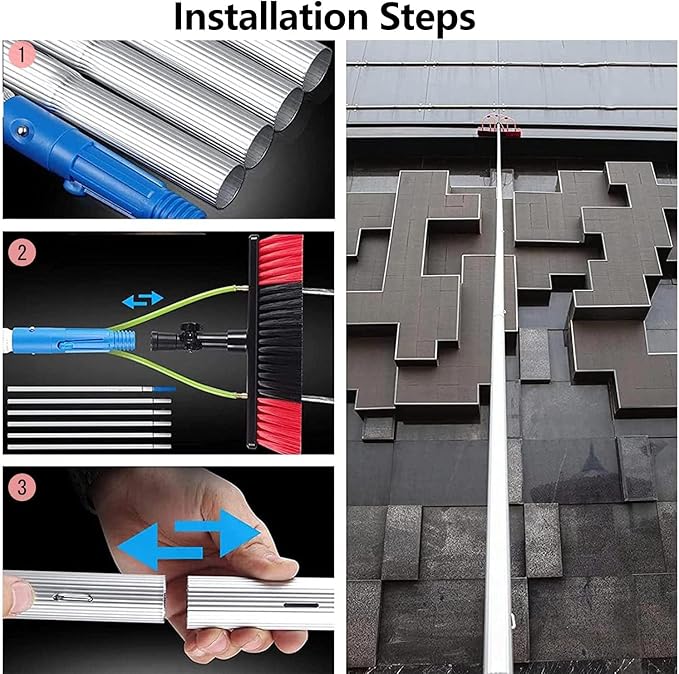 Water Fed Pole Kit, Window Cleaning Telescopic Pole for Cleaner Conservatory Roof Photovoltaic Panel Cleaning Extendable Solar Panel Roof Cleaning Tools,30cmBrush-9mRod