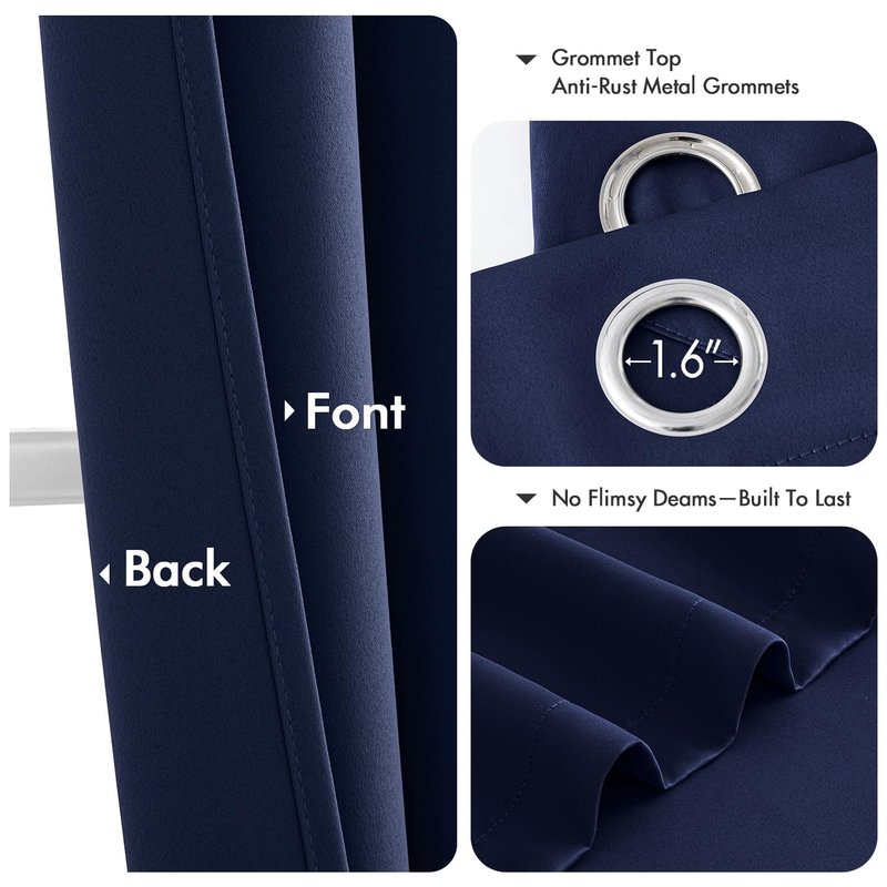 MIULEE Navy Blue Blackout Curtains - Bedroom Window Treatment Curtains Thermal Insulated Room Darkening Drapes for Living Room Kitchen Grommet Top Light Blocking Drapery, 40 x 54 Inches Long, 2 Panels