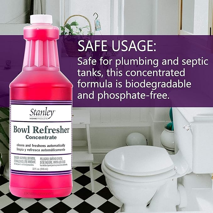 Stanley Toilet Bowl Cleaner & Deodorizer Concentrate 32 oz – Wild Rose Scent – Septic‑Safe Bowl Refresher – Cleans Stains & Residue with Each Flush (Pack of 4)