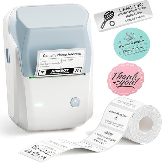 NIIMBOT B1 Label Maker Machine, Thermal Label Printer Easy to Use for Office, Home, Business, Came with 1 Roll White Label(Light Blue)