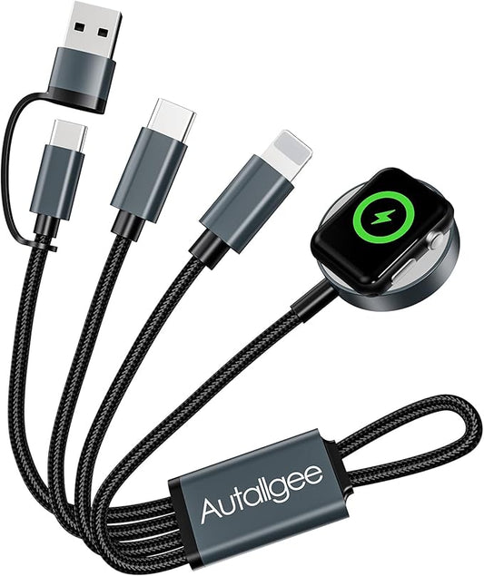 Travel Essentials for Apple Watch Charger,3 in 2 Short USB C Cable for Multi Charging Cable Cord,Vacation Camping RV Essentials Portable Designed for iWatch &iPhone 17-11 -8inch (Black) ﻿