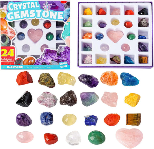 Skiennix Crystal Advent Calendar 2025 - 24 Random Gemstones, Minerals & Fossils Collection for Teens