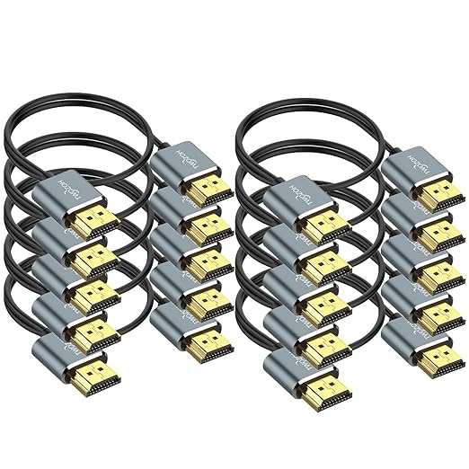 Twozoh Slim 4K HDMI Cable 1FT 10 Pack, Ultra Thin & Flexible Skinny HDMI to HDMI 2.0 Cord Support 4K/60HZ 18gbps Laptop, Monitor, PS5, PS4, Xbox One, Fire TV