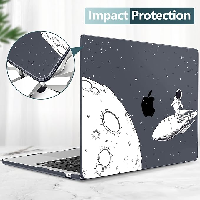 TWOLSKOO for MacBook Air 15 inch Case 2026 2025 2024 2023 Release M5 A3448 M4 A3241 M3 A3114 M2 A2941, Plastic Hard Shell & Screen Protector & Keyboard Cover & Type C Adapter, Flying Astronauts