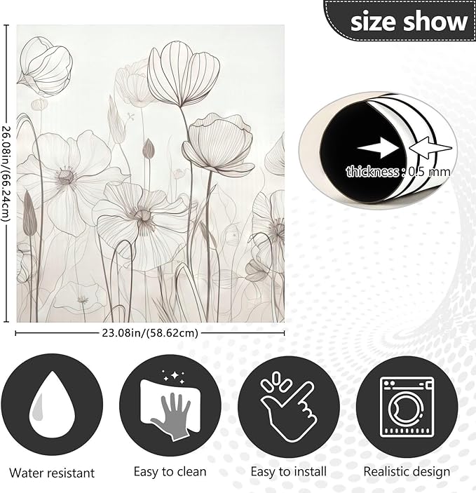 Vnurnrn Dishwasher Magnet Cover Line Drawn Flowers Print, Dish Washer Cover for Kitchen Decor, Easily Trimmable Dishwasher Sticker Refrigerator Magnetic Cover 23Ã26 in