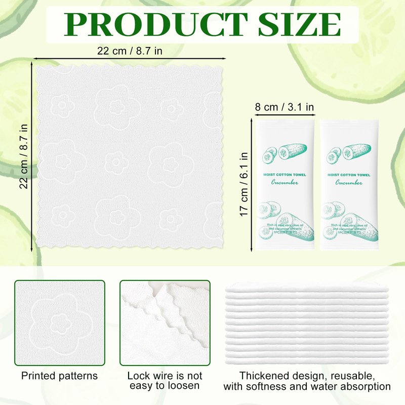 Moist Cotton Towel Bulk Moist Towelettes Individually Wrapped,White Towel Services,Refreshment Pre Moistened Towels for Dentist Travel Sport Party Hotel 100，Cucumber