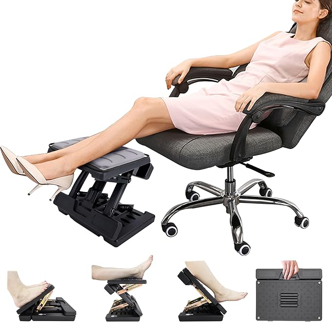 Kalnweis Under Desk Footrest - Detachable Memory Foam Cushion & Massage Roller, Tool-Free Height & Angle Adjustable Foot Stool, Ergonomic Leg Rest for Office, Home & Gaming Comfort, (Gray Plus)