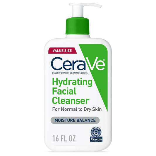 CeraVe Hydrating Facial Cleanser, Moisturizing Face Wash For Dry Skin, Hyaluronic Acid + Ceramides + Glycerin, Hydrating Cleanser For Normal To Dry Skin, National Eczema Association Certified, 16 Oz