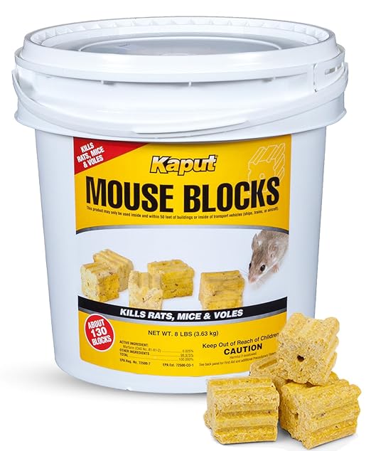 Kaput Mouse Blocks, Rodent Bait for Mice & Rats, Warfarin Vole Killer for Indoor/Perimeter Use, Kills Rodents with Consistent Feeding - Ideal for Homes, Farms & Transport Areas, 8 lbs