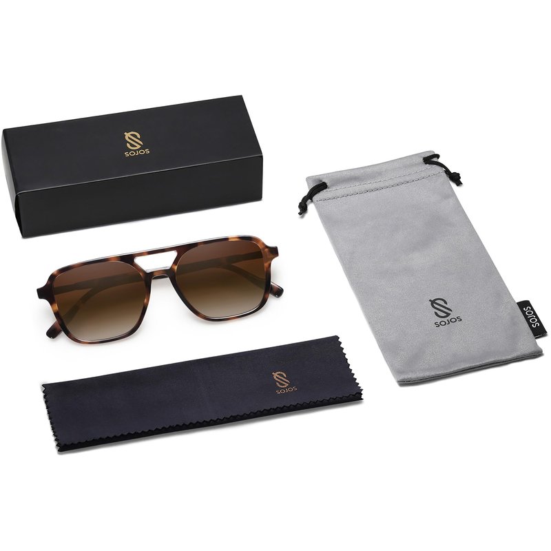 SOJOS Retro Aviator Sunglasses for Women Men,Trendy Rectangle Womens Mens Shades Sun Glasses SJ2202 Tortoise Frame Brown Grading Lens