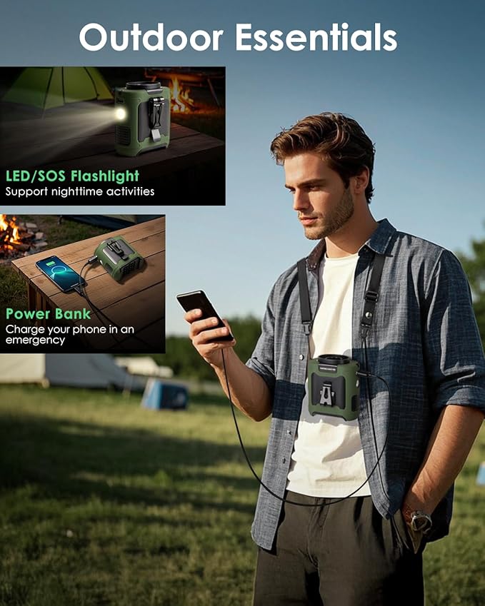FANSEXPERT Portable Waist Fan Clip on, Personal Wearable Belt Fan 10000mAh Rechargeable Battery Under Shirt,5 Speeds with light, Neck Fan Hands-Free Cooling For Outdoor Camping Travel (Green)