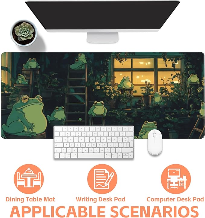NIYLYNSYN Mouse Pad Large Cute Frogs Non-Slip Game Desk Mat with Stitched Edge Laptop Keyboard Desk Pad for Work Home Gaming (35.4 x 15.7 Inches)