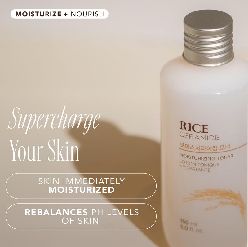 The Face Shop Rice Ceramide Moisturizing Skincare Set - Toner & Moisturizer, Korean Skin Care with Rice Water, Gift Set, Travel Size, Hydrating for Dry Skin