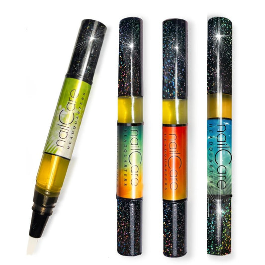 Cuticle Oil Pen for Nails - Nail Strengthener & Growth Serum for Damaged Nails, Hangnails w/Jojoba cuticle oil—Mixed Fragrances - Holographic Glitter Pens 4-Pack