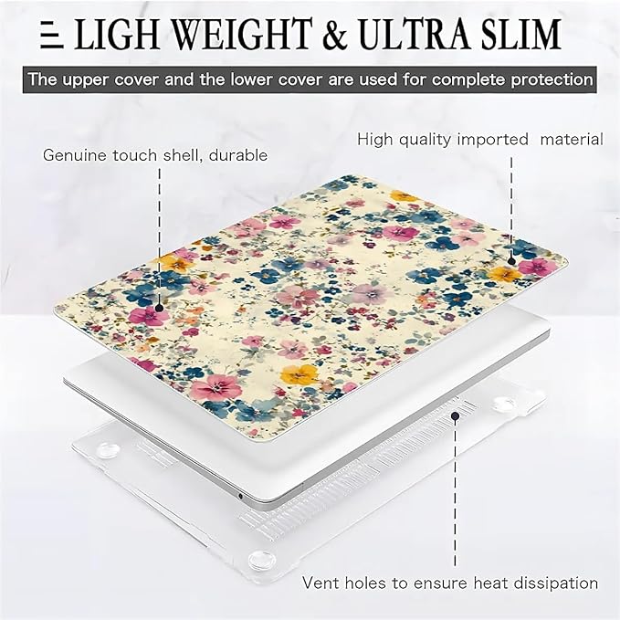 COTAIL Compatible with MacBook Air 13.3 13.6 Inch Case 2022 2021 2020 2019 Plastic Hard Shell Case Cover,13.6 Air (A2681) M2 2022, Small Pastel Flowers