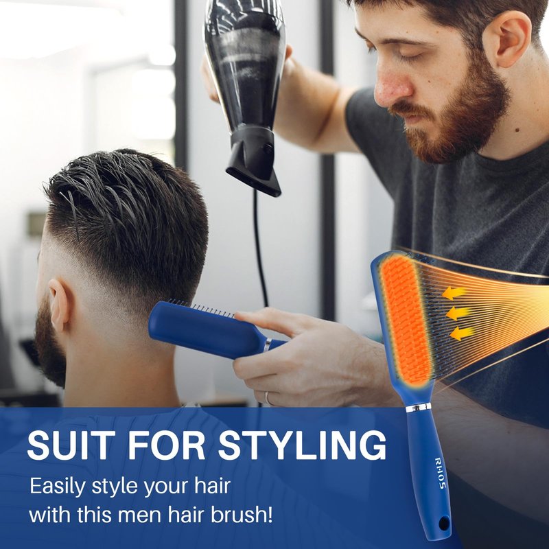 RHOS Hair Brush for Men - Detangler Styling Brush with Nylon Bristles for Wet and Dry Hair, Suitable for Bangs, Thin, Short, and Thick Hair