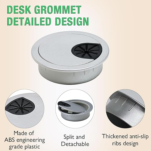 EASYEAH 10 Pcs Desk Grommet 2-3/8" / 60 mm, Desk Cord Hole Cover, Cable Grommet ABS Plastic, Desk Hole Grommet for Home & Office Pc, Detachable Cable Cord Organizer-Silver Sand
