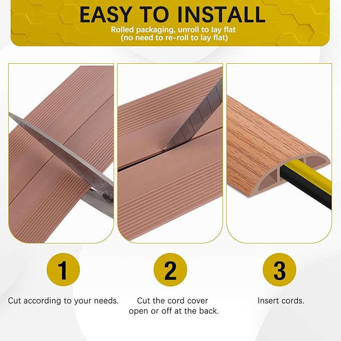 JAHOMFAI Floor Cord Cover 10FT Cord Covers for Wires on Floor Protect Wires & Prevent Trip Hazards, Easy to Cut for Home, Office, School, Concerts, Cavity W0.6in x H0.32in