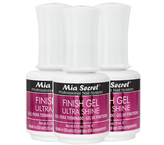 Mia Secret Finish gel top coat for gel or acrylic nails (3-PIECE PACK) - No wipe clear nail polish - High gloss top coat for artificial nails (3-Piece Pack)