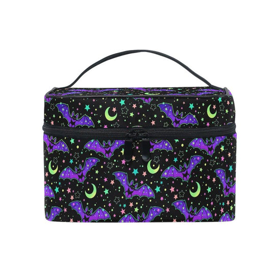MNSRUU Goth Makeup Bag, Magic Gothic Galaxy Bat Makeup Organizer Bags Toiletry Bag Box Travel Cosmetic Bag Make Up Train Case for Women Teen Girl Ladies Skulls 219