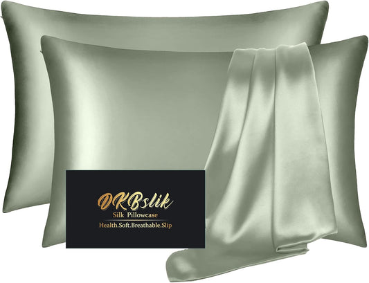 Mulberry Silk Pillowcases by Skiennix - Smooth Anti-Acne Beauty Sleep Set of 2 | Sage Green