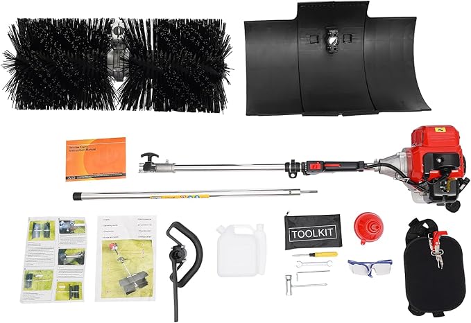 Gas Power Handheld Sweeper Broom, 52cc 1700W Outdoor Gasoline Power Broom High Performance Cleaner Professional Cleaning for Driveway Artificial Turf Grass Snow
