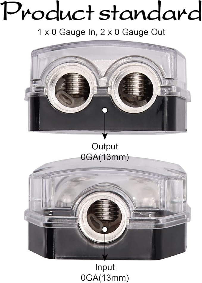 TuoLauthon 2 Way Power Distribution Block 1x 0 Guage in 2X 0 Guage Out Circuit Protector Distribution Connecting Blocks for Car Audio Splitter,2Pcs