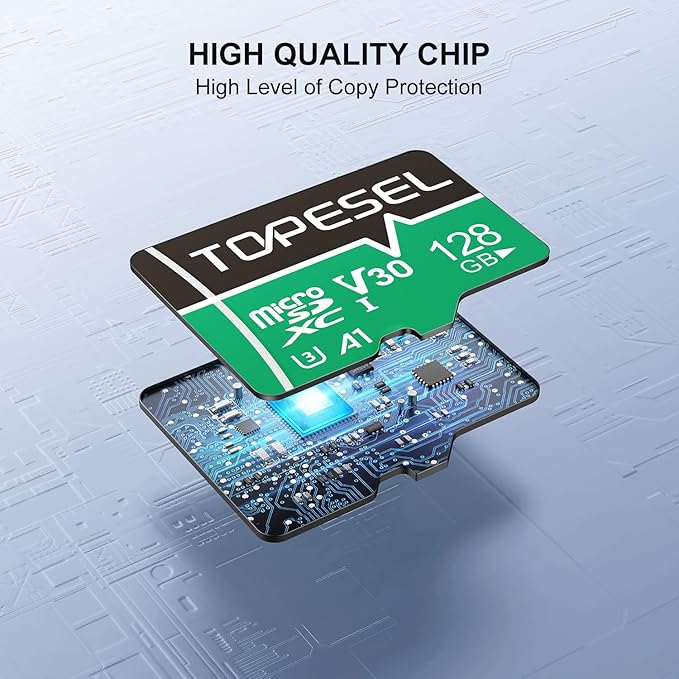 TOPESEL 128GB(The Actual Usable Capacity is 115.2GB) Micro SD Card with Adapter, High Speed TF Card, Memory Card microSDXC for Camera, Smartphone, Tablet, Dash Cam, Drone, UHS-I, U3, A1, 4K UHD, V30