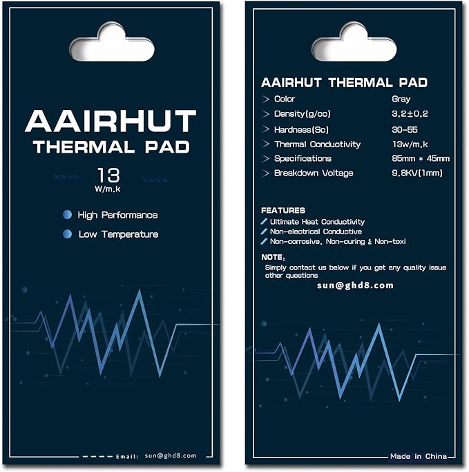 Aairhut Thermal Pad 13W/mK, 85 x 45 x 2.5mm Silicone Cooling Pad Non Conductive Heat Resistance Soft Sticky Cover with Dual Self-Adhesive Films for PC Laptop Game Console/PS5/SSD/GPU/Computer