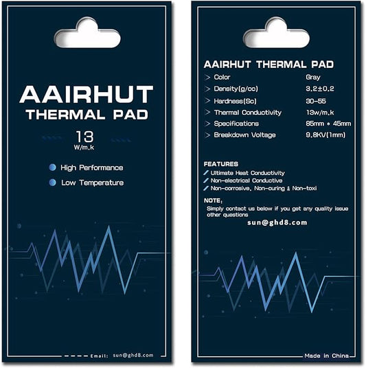 Aairhut Thermal Pad 13W/mK [0.5~3mm], 85 x 45 x 1mm Silicone Cooling Pad Non Conductive Heat Resistance Soft Sticky Cover with Dual Self-Adhesive Films for PC Laptop Game Console/PS5/SSD/GPU/Macbook