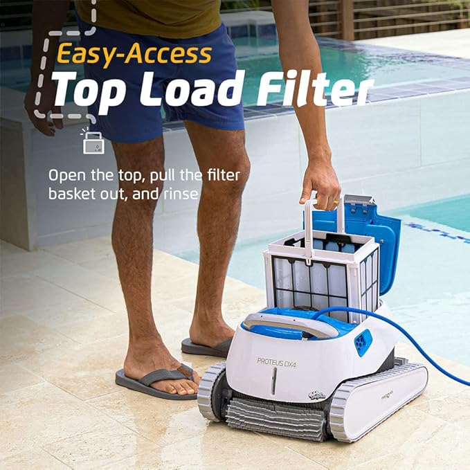 Dolphin Proteus DX4 Automatic Robotic Pool Vacuum Cleaner, Wall Climbing, Waterline Scrubber Brush, Ideal for In-Ground Pool up to 50 FT in Length