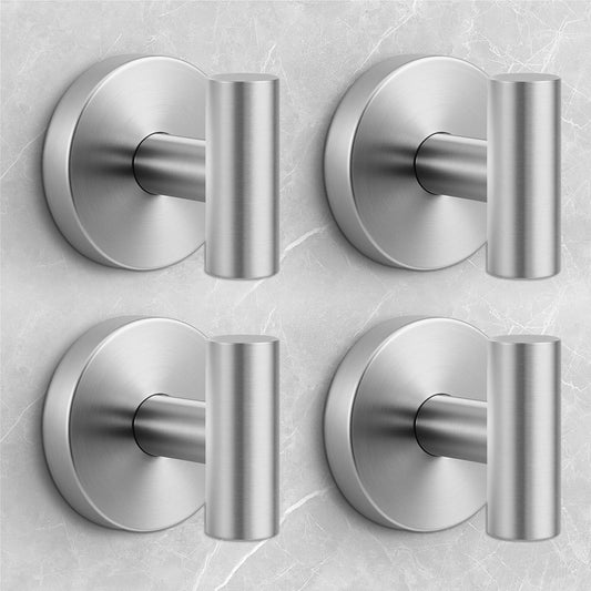 Skiennix Shower Hooks - No-Drill Removable & Reusable Towel Hooks - Heavy Duty Suction Cups - 4 Pack (Silver)