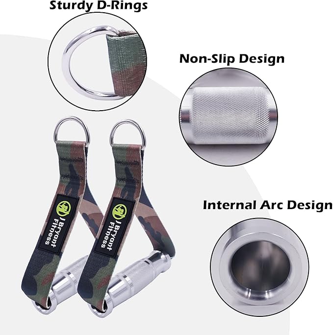 J Bryant Fitness Metal Gym Handles for Cable Machine Attachment Heavy Duty Aluminum Alloy Handle Grips Durable Workout Handles for Resistance Bands Pulley LAT Pulldown System (Camouflage)