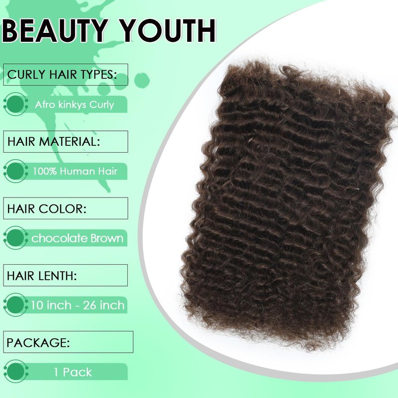 Afro Kinkys Bulk Human Hair for Permanent Micro Locs/Twists/Braids/Repair MChocolate Brown 4C Afro Kinky Curly Bulk Human Hair 12 Inch 50g/pack