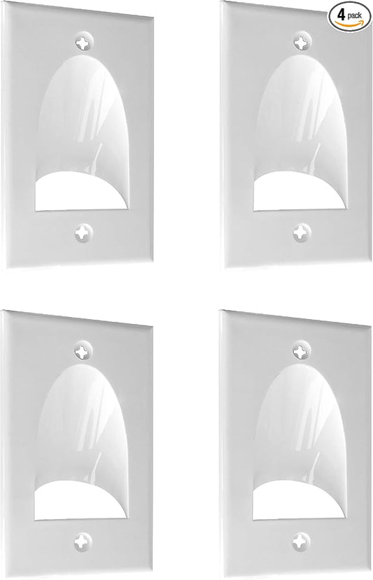 BestMounts - 4 Pack Inner Nose Behind Wall Cable Management TV Cord Hider for Wall Mounted TV - Single Gang Low Voltage Recessed Wall Plates Cable Pass Through for Wires, HDTV, HDMI (White)
