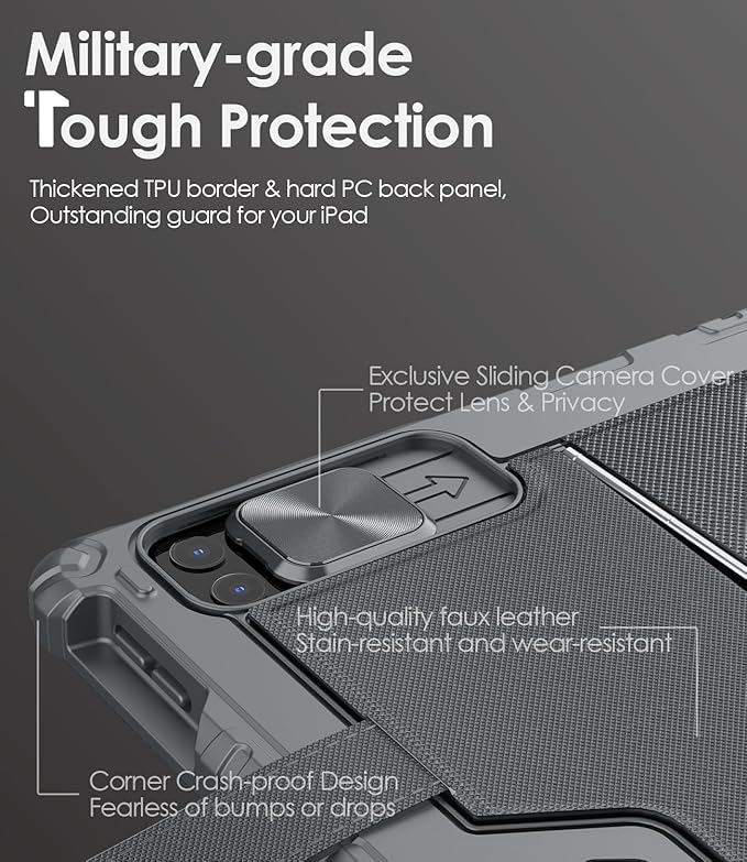 Nillkin Carry Go Keyboard Case for iPad Air 13 inch (M4/M3/M2) with Handle, iPad Pro 12.9 (3rd-6th Gen) Rugged Case with Detachable Keyboard, Magic Trackpad, 7 Colors Backlit, Camera Cover, Gray