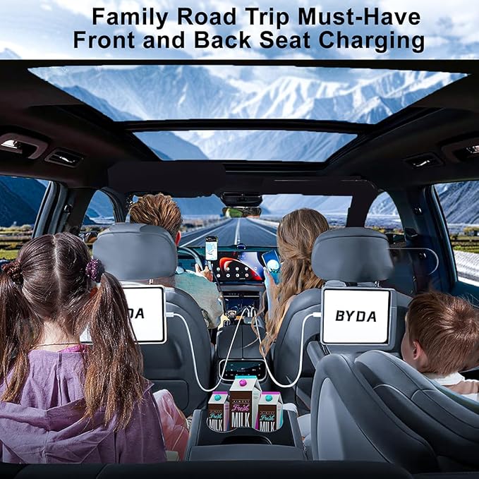 4 in 1 Retractable Car Charger with Starry Light,69W USB-C Fast Car Charger, for iPhone 17/16/15/14/13/12/11, Android,Pixel,Cigarette Lighter Charger (Lightning+USB-C & PurpleLight)