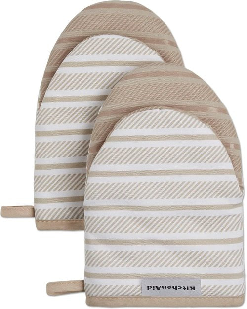 KitchenAid Mini Oven Mitts - 2-Pack Set in Milkshake Tan | Perfect for Safe Cooking & Baking