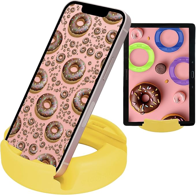 GoDonut Original – Smartphone and Tablet Stand – Compatible with Devices UP to 0.5" Thick Including Protective Cases - for use at Work, at Home, Travel and on-the-go - Yellow