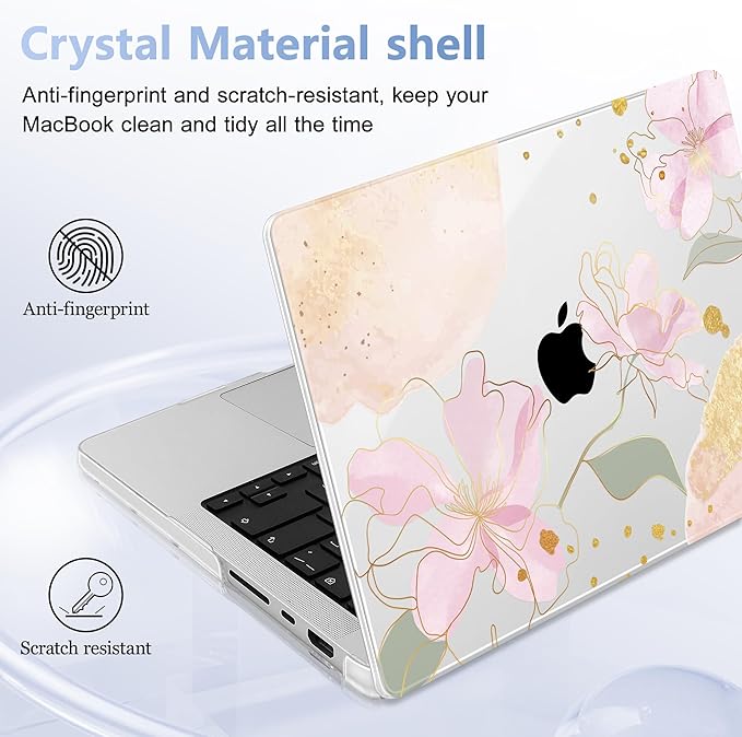 Lepeoac for MacBook Pro 16 inch Case M1 M2 M3 M4 M5 Pro/Max with Liquid Retina XDR, Release 2021-2025 2026 A3429 A3428, Hard Shell Case with Screen Protector & Keyboard Cover, Gold Blossom Flowers