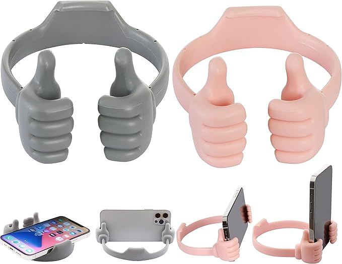 Honsky Cell Phone Stand Holder 2-Pack,Thumbs Up Lazy Phone Stand,Universal Adjustable Flexible Dock for All Phones & Tablets,Cute Perfect Valentine's Day Gifts for Him/Her,Gifts for Couples,Grey/Pink