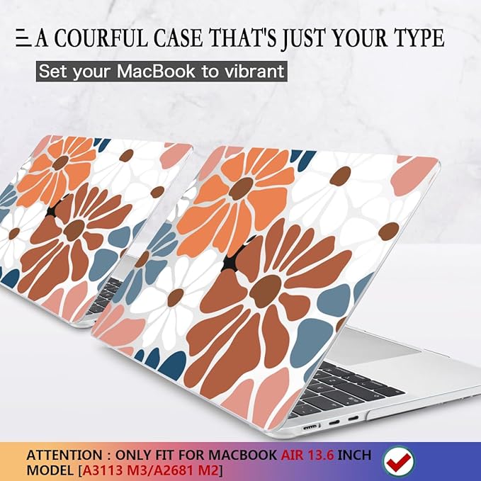 CISSOOK Compatible with MacBook Air 13.6 inch Case M5 M4 M3 M2, Plastic Hard Shell Case Keyboard Cover Screen Protector for MacBook Air 13 2026-2022 Model A3449 A3240 A3113 A2681, Vintage Flowers