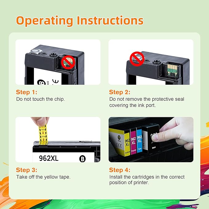 Gagalay 962XL 962 Ink Replacment for HP 962XL Ink Cartridges Combo Pack for HP Ink 962XL Black and 962 Color Combo Pack High Yield Work with Officejet Pro 9010 9020 9015 Series Printers, 4 Pack