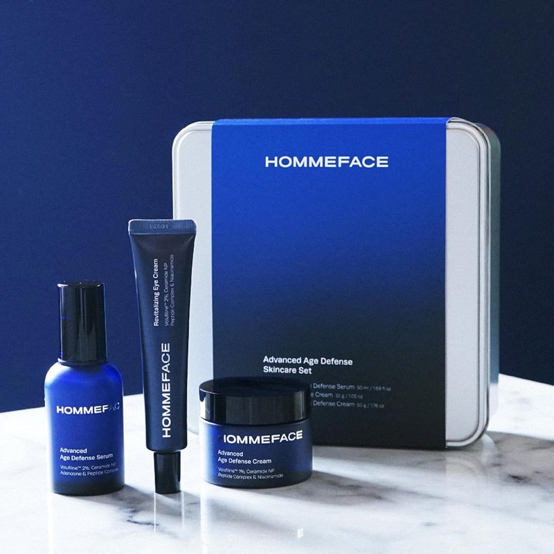 Men’s Advanced Age Defense Anti-Aging Skincare Set - Facial Serum, Eye Cream & Face Cream | Korean Technology, Volufiline, Ceramide, Hyaluronic Acid