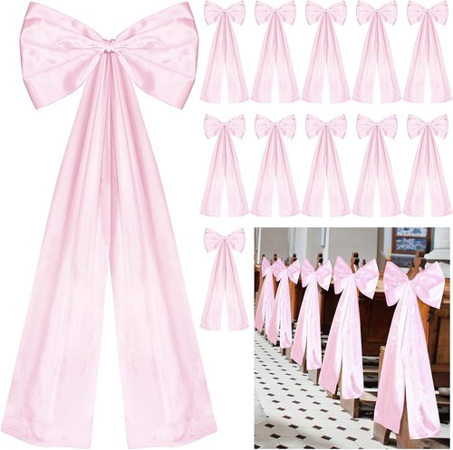 Knitgrip Large Wedding Pew Bows - Elegant Satin Ribbon Decorations | 12 x 29.5 Inch | Pink, 12 Pcs