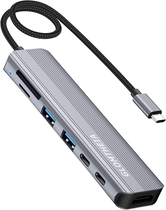 Glomtheia USB C Hub Multiport Adapter for Laptop MacBook Air/Pro, Multiple Ports Dongle Dock with 4K HDMI, 100W PD, 2xUSB-A 3.0, USB-C Data Port, SD/TF Card Reader