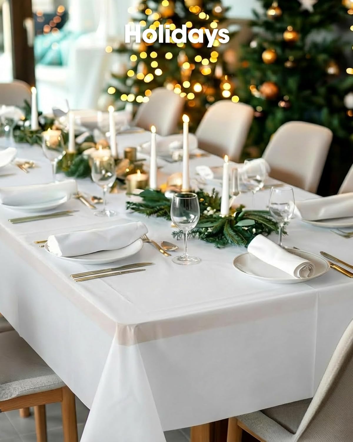 Pureegg Disposable Plastic Table Cloths - 12 Pack, 54 x 108 Inch, Leakproof & Sturdy for Parties, Weddings, Picnics - White