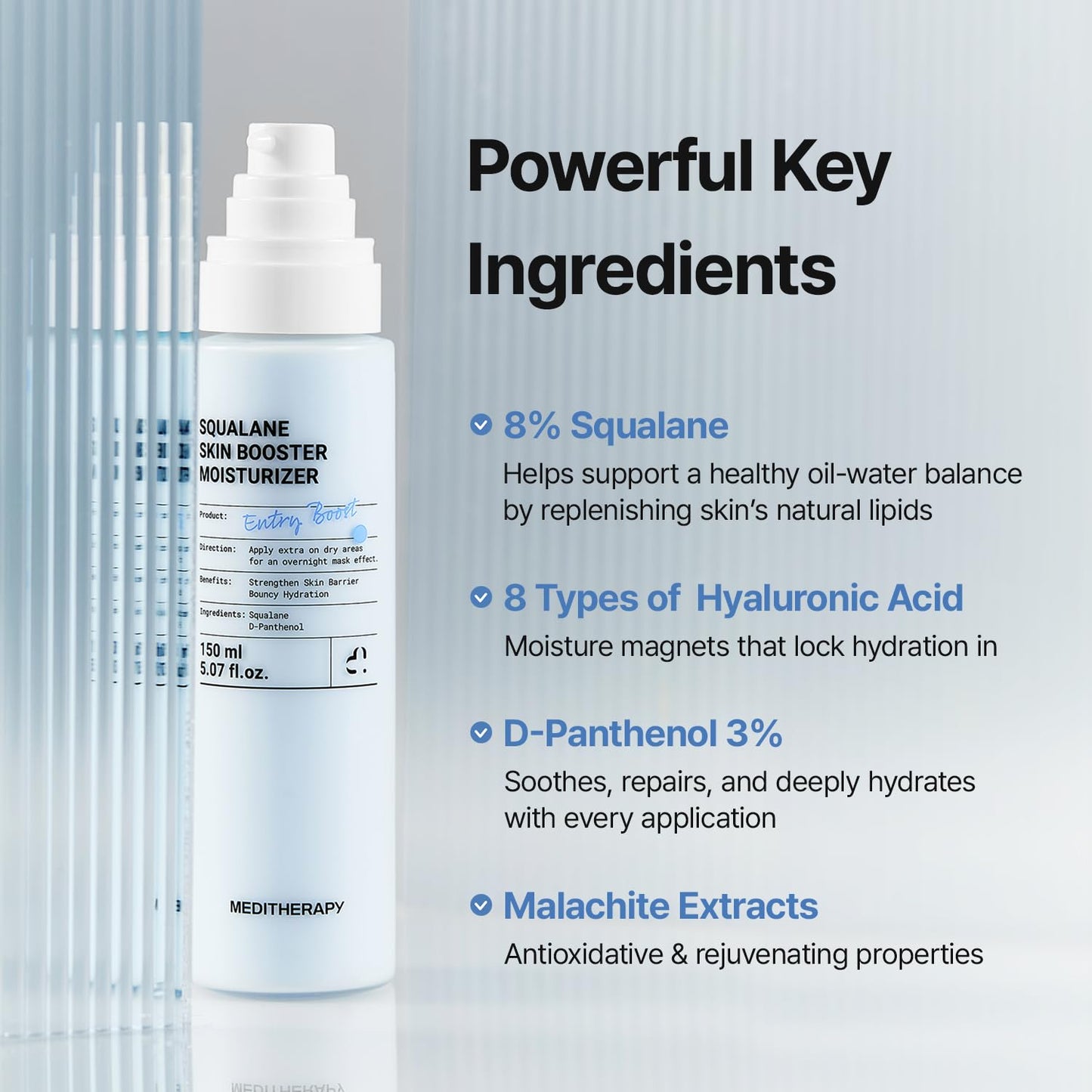 MEDITHERAPY Squalane Skin Booster Moisturizer – 8% Squalane + Panthenol + Hyaluronic Acid | Hydrating Moisturizer Face Cream for Dry Sensitive Skin | Lightweight Non-Greasy Barrier-Support 5.07 fl oz